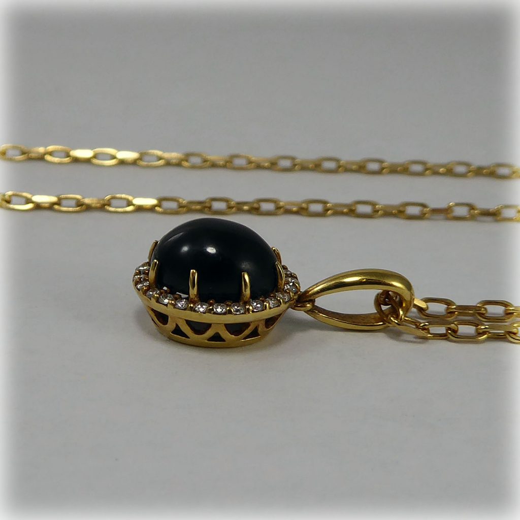 18ct gold Jet and Diamond Pendant | Mr Allan Jewellers