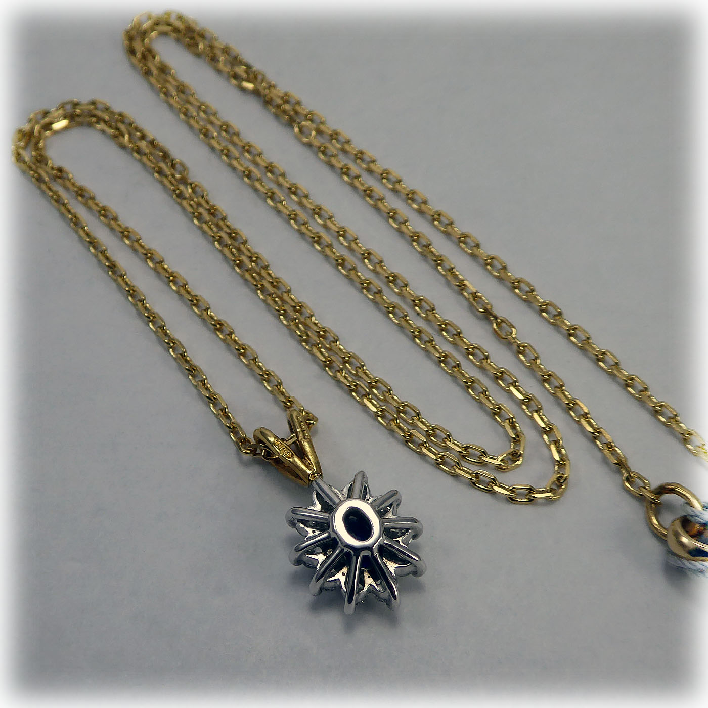 18ct Sapphire & Diamond Cluster Pendant and Chain - Image 7