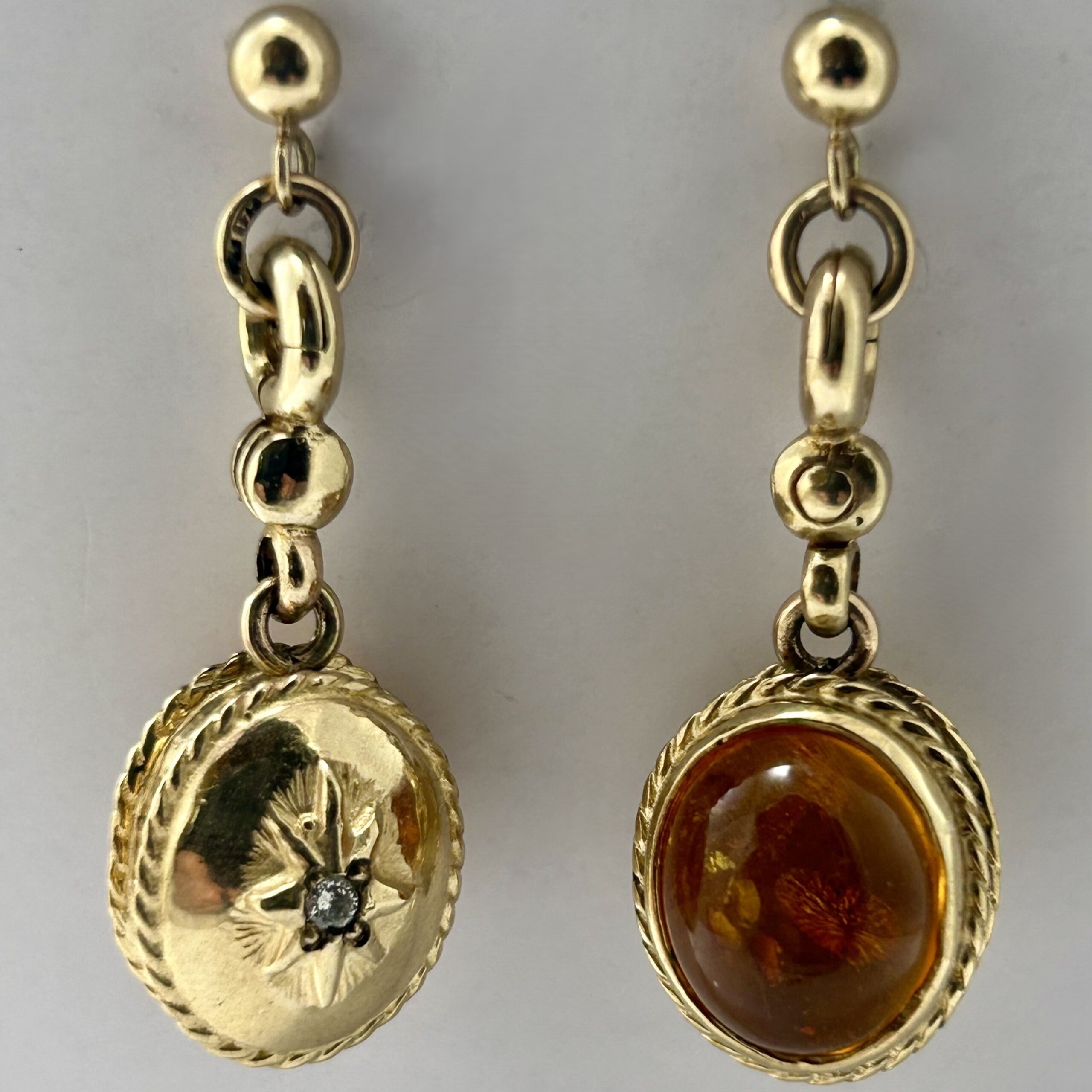 9ct Amber and Diamond Earrings